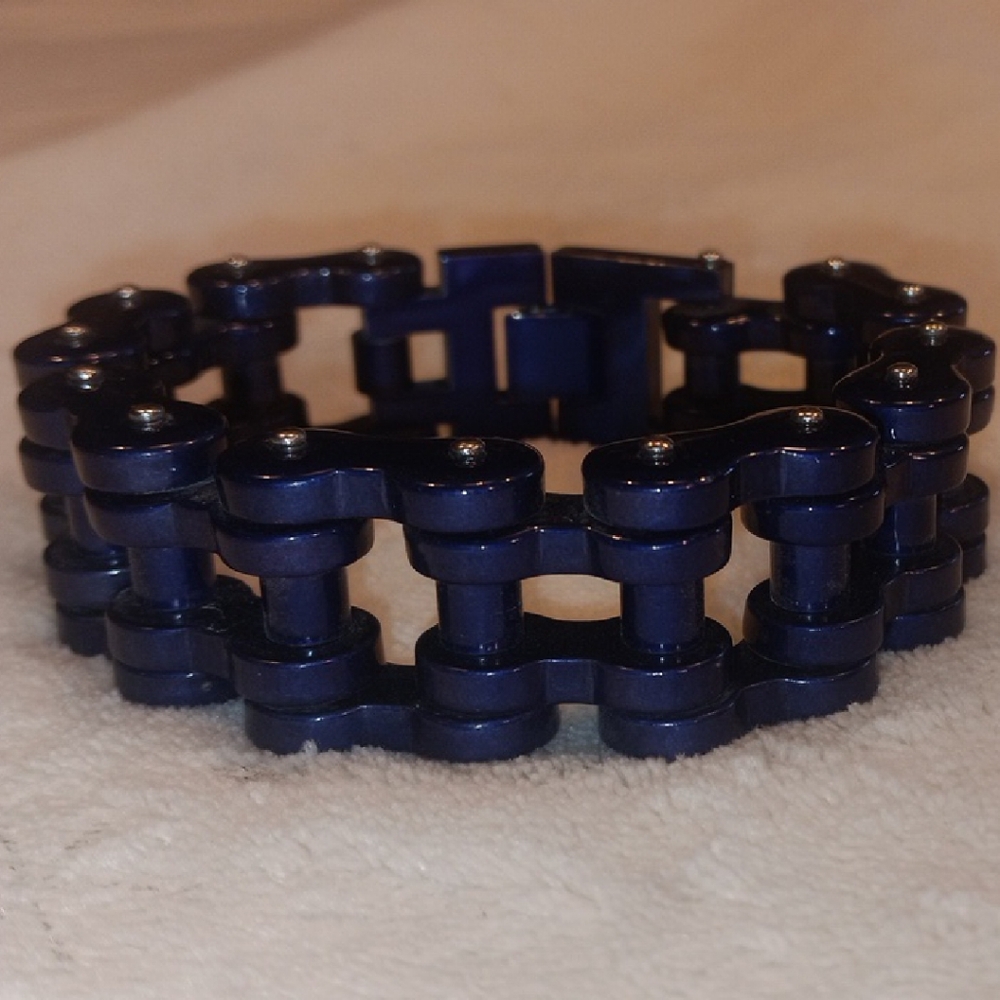 Men's 316L Heavy Duty Stainless Steel Dark Blue Chain Link Bracelet